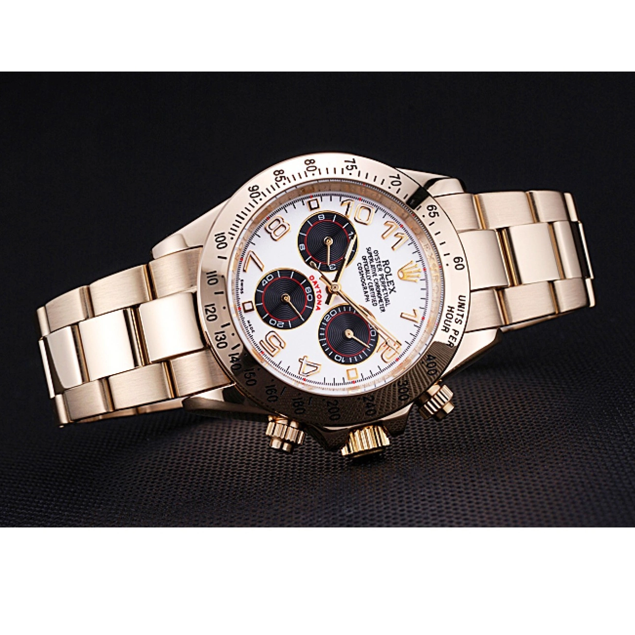 MiroTime 0823 Rolex Cosmograph Daytona White with Black Subdials Gold Bracelet 622548